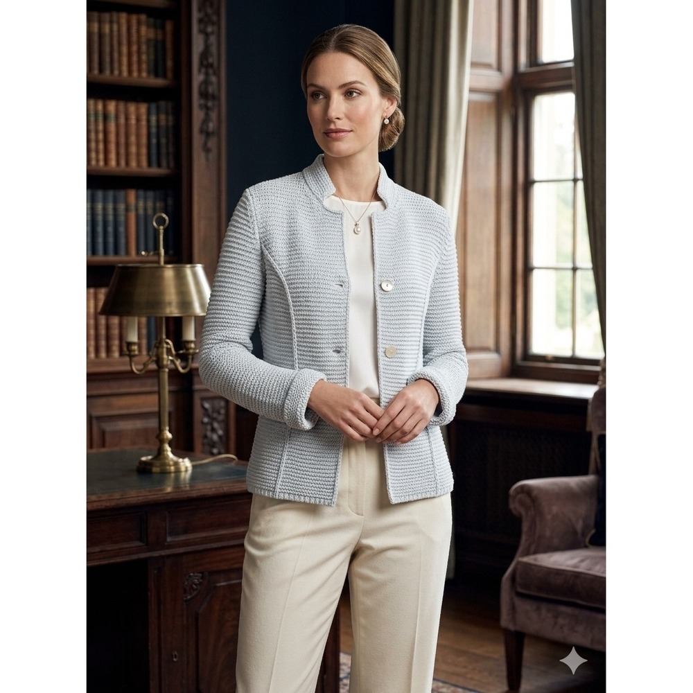 S. Graf Susan Graf gray Knit blazer Cardigan Jacket Light Blue Italy oldmoney